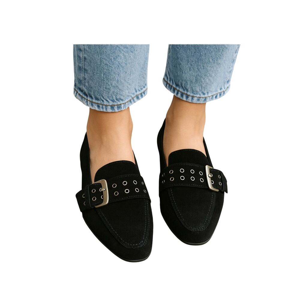 Attilio‎ Giusti Leombruni AGL Black Suede Buckle Loafers Sz 39 US 8.5